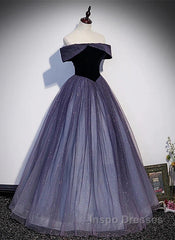 Sparkling Purple Gradient Tulle Off Shoulder A-Line Purple Evening Dress Evening Prom Dress