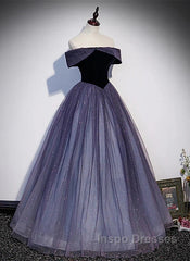 Sparkling Purple Gradient Tulle Off Shoulder A-Line Purple Evening Dress Evening Prom Dress Elegant