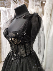 Sparkly black prom dress night corset neckline fairy tale tulle princess bride bridal gothic dark queen night alternative bride