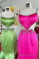 Mermaid Evening Prom Dress Spaghetti Straps Long Evening Prom Dress with Bow