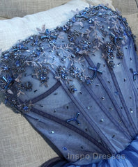 Charming Blue Lace Tule A Lin Short Evening Prom Dress, Homecoming Dress