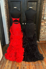 Strapless Cut-Out Back Ruffle Layers Mermaid Evening Prom Dress