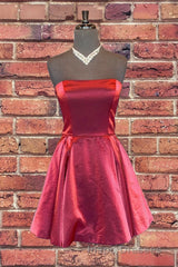 Strapless Lace-Up Yellow Satin Homecoming Dress,Short Cocktail Dress