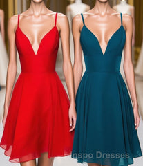 Straps A-Line Chiffon Red Pretty Homecoming Dress