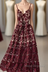 Stylish V Neck Lace Dress A Line Party Dress Long Evening Prom Dress,Sexy Party Dress