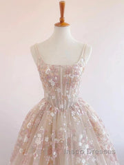 Sweet Light Champagne A-Line Tulle Sequin Applique Long Evening Prom Dress Evening Prom Dress Birthday Dress