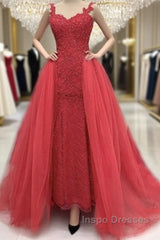 Sweetheart Mermaid Evening Prom Dress Lace Beaded Removable Skirt