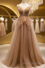 Sweetheart Neck Floor Length Champagne Lace Evening Prom Dress, Long Champagne Lace Formal Evening Dress