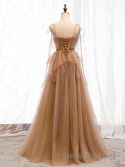 Sweetheart Neck Floor Length Champagne Lace Evening Prom Dress, Long Champagne Lace Formal Evening Dress