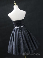 Sweetheart Neck Short Black Evening Prom Dress, Little Black Formal Evening Graduation Dress