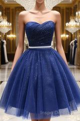Sweetheart Neck Short Blue Evening Prom Dress, Short Blue Formal Homecoming Graduation Dress
