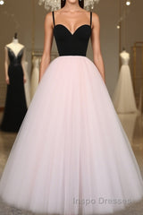 Sweetheart Neck Spaghetti Straps 2 Pieces Black Top Light Pink Long Evening Prom Dress, Light Pink Formal Dress, Evening Dress