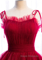 A-Line Long Spaghetti Strap Evening Prom Dress, Cute Layers Tulle Evening Prom Dress