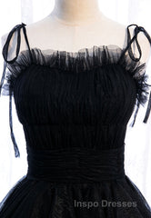 A-Line Long Spaghetti Strap Evening Prom Dress, Cute Layers Tulle Evening Prom Dress