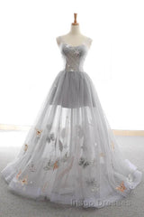 Gray Long Evening Prom Dress with Butterfly, New Arrival Unique Evening Prom Dress
