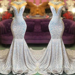 Trumpet Mermaid Beading Sequin White Evening Prom Dress