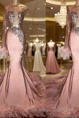 Trumpet/Mermaid One-Shoulder Chapel Train Elastic Woven Satin Evening Prom Dress With Feather