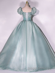Unique green tulle long Evening Prom gown, green tulle sweet 16 Dress