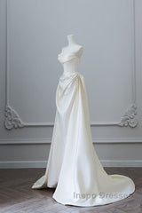 Unique Mermaid Strapless Long Wedding Dress With Short Sleeves Brides Dress