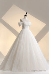Unique Off the Shoulder Sparkly Tulle Wedding Dress