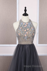 Unique tulle beads long Evening Prom Dress tulle long evening Dress
