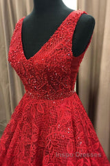 V Neck Burgundy Lace Long Evening Prom Dress, Burgundy Lace Formal Dress, Burgundy Evening Dress