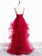 V Neck Burgundy Lace Evening Prom Dress, Wine Red Lace Formal Evening Graduation Dress