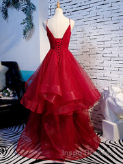 V Neck Burgundy Evening Prom Dress, Wine Red V Neck Formal Evening Dress