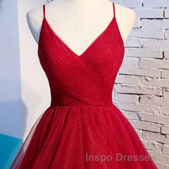 V Neck Burgundy Evening Prom Dress, Wine Red V Neck Formal Evening Dress