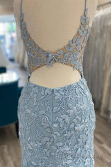 V Neck Light Blue Short Lace Evening Prom Dress, Light Blue Short Blue Lace Graduation Homecoming Dress