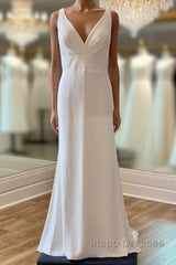 V-Neck Square Back Long Bridal Gown