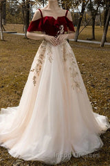 Uniquedresss Vintage Red Straps Tulle Formal Dress, Elegant Applique Evening Prom Dress
