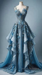 Vintage A Line Sweetheart Neck Chiffon Applique  Long Evening Prom Dress, Evening Dress