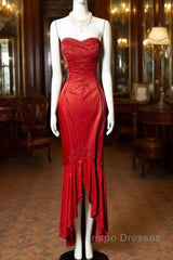 Vintage High Low Strapless Red Long Evening Prom Gown Fairy Evening Prom Dress
