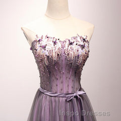 Pruple Tulle Sweetheart Neck Long Evening Prom Dress, Evening Prom Dress