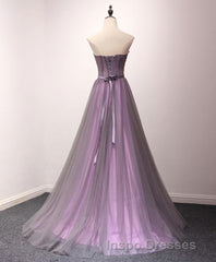 Pruple Tulle Sweetheart Neck Long Evening Prom Dress, Evening Prom Dress