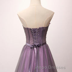 Pruple Tulle Sweetheart Neck Long Evening Prom Dress, Evening Prom Dress
