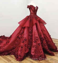 Ball Gown Off the Shoulder Evening Prom Dress with Beading, Puffy Long Quinceanera Dress
