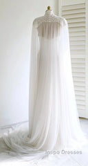 Weitese Dress Evening Prom Dress Stores White Bridal Long Tulle Cape Sleeves With Embroidered Lace Appliques Long Wedding Dress Party Dress Formal Wear Dress