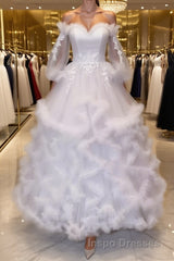 White sweetheart neck tulle long Evening Prom gown, white evening Dress