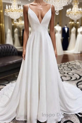 White v neck chiffon long Evening Prom Dress, white lace evening Dress