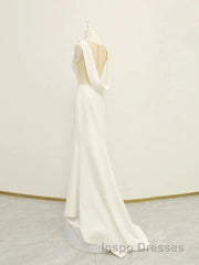 White v neck long Evening Prom Dress, white evening Dress