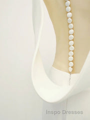 White v neck long Evening Prom Dress, white evening Dress