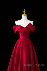 Wine Red Satin A-Line Evening Prom Dress, Wine Red Evening Dress Formal Dress