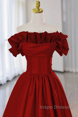 Wine Red Satin Long Evening Prom Dress Party Dress, Wine Red A-Line Long Wedding Party Dress