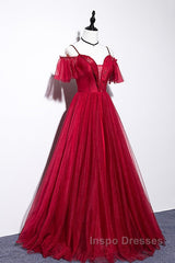 Wine Red Straps Off Shoulder Long Evening Prom Dress Party Dress, Formal Gown Evening Dress