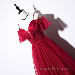 Wine Red Straps Off Shoulder Long Evening Prom Dress Party Dress, Formal Gown Evening Dress