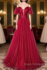 Wine Red Straps Off Shoulder Long Evening Prom Dress Party Dress, Formal Gown Evening Dress