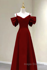 Wine Red Straps Sweetheart Long Formal Dress, A-Line Wine Red Evening Prom Dress