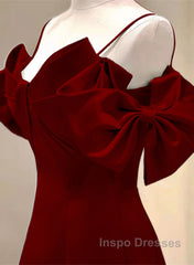 Wine Red Straps Sweetheart Long Formal Dress, A-Line Wine Red Evening Prom Dress